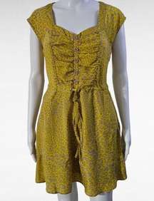 Jessica Simpson Yellow & Beige Leopard Print Sweetheart Mini Dress Size Small