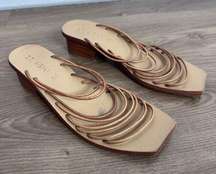 St. Agni Sandal Womens 37/ 7 Ines Tan Leather Shoe Strappy Square Toe Block Heel