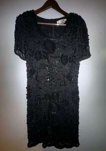 Vintage Oleg cassini black tie beaded cocktail dress size 8