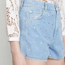 Maje Rhinestone and Diamanté Denim Shorts