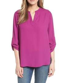 Everleigh Roll-Tab Tunic Top Blouse Purple Tee XS