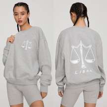 Sweatshirt Zodiac Boyfriend Oversized Crewneck Libra Gray M