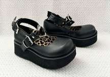 Demonia Sprite 2 Black Faux Leather Platform Maryjane Heart Grunge Wedge Shoes 6