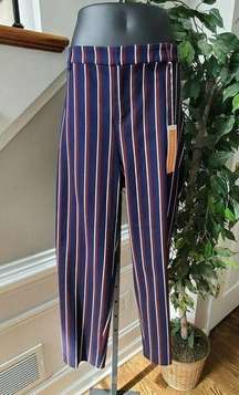 Harper Women's Blue Striped Cotton Straight Legs Mid Rise Standard Dress Pant