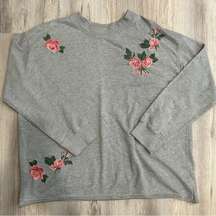 Woman Within grey sweatshirt pink rose embroidery size 14-16