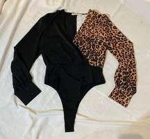 COPY - Black and leopard print bodysuit 
Long sleeve blouse one piece