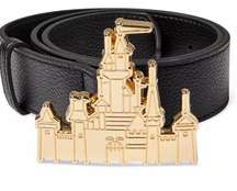 NWT Disney Parks Metal Fantasyland Castle Buckle Black Simulated Leather Belt