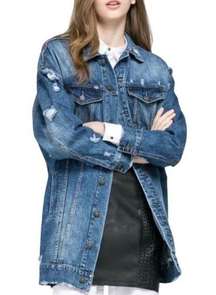 Jean Jacket Womens Large Denim Distressed Blue Coat Outdoors