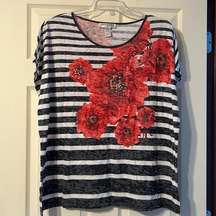 Cathy Daniels Stripe Floral Blouse 2X