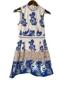 Alexis Farah Blue White Fit & Flare Dress XS