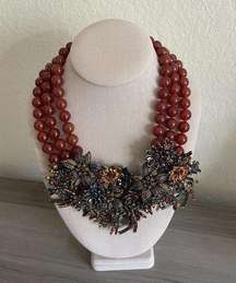 Heidi Daus Breathless Carnelian Beads Crystal Accented Necklace 3 Row