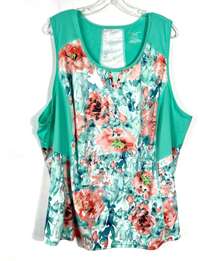 DryTek Plus Size Floral Seafoam Colorblock Sleeveless Athletic Top 3X