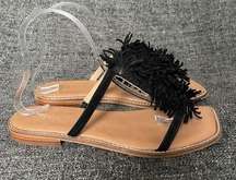 NEW Chico’s Delray Sandals Black Suede Fringe Flat Women’s Size 8