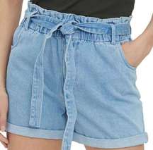 Vero Moda Tamira Belted Paper-bag Denim Shorts in Light Blue Size Large NWT