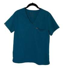 Catarina One-Pocket Scrub Top V-Neck Shirt Classic Fit Slit Hem Turquois Sm