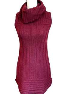 Tahari Maroon Turtleneck Sleeveless Tunic Sweater Wool & Yak Hair Blend Size M