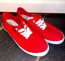 Red Canvas Lace Up Essential Sneakers Size 7 Casual Minimalist