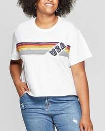 ☀️USA Striped Short Sleeve Cropped Top White Tee