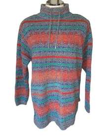 Liz Wear Vintage Sweater Mock Neck Drawstring Striped Grey Multicolored small