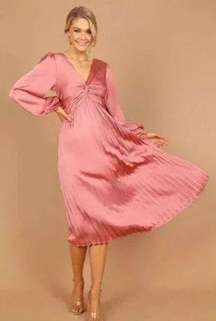 Petal & Pup Noelle Pink Twist Front Pleated Long Sleeve Midi Dress M