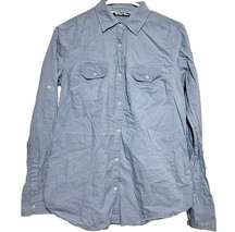 Planet Gold Button Up Shirt 100% Cotton Long Sleeve Chest Pocket Blue Medium