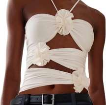 White ruffle flower cut out halter top