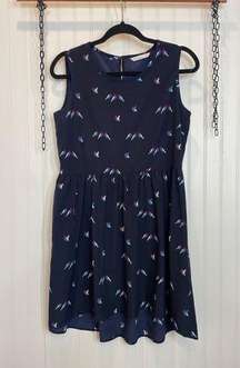 8ight Seconds Navy Blue Bird Print Sleeveless Fit And Flare Mini Dress Size M