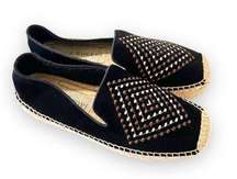 Jack Rogers Black Suede Boho Espadrille Loafers Women’s Size 9 Jute Embroidered