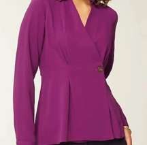 J Jill Wearever Easy-Care Pleated One-Button Top Purple Plum Size 2x