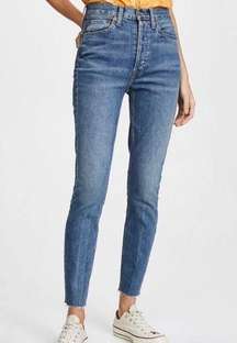RE/DONE High Rise Ankle Crop Jeans Slim Fit Button Fly Light Wash- Size 27