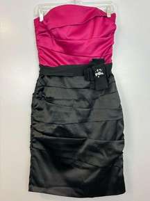 WHBM Pink/Black Satin Strapless Rhinestone Bodycon Pencil Dress Size 4