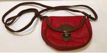 American Eagle Crossbody Very Small Purse Faux Leather Red/Brown Trim