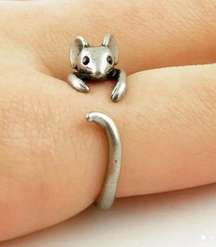 Cute Silver Adjustable Mouse Ring Sizes 5-11