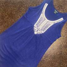 Eddie Bauer Tank Dress with V-neck Appliqué in Blue - size large