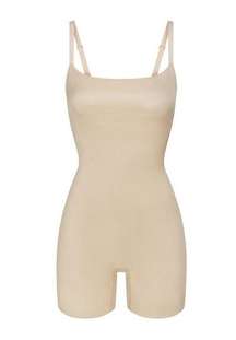 Skims Barely There Low Back Mid Thigh Bodysuit Shapewear in Sand Size XS