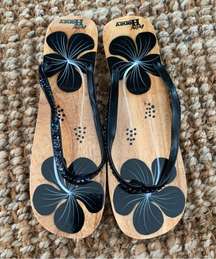 Wild Honey Wooden Floral Hibiscus Sequined Thong Flip Flops Sandals 8