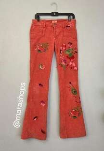 Antik Denim VTG Y2K Coral Embroidered Corduroy Low Rise Flares Pants