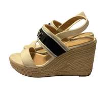 LAUREN RALPH LAUREN  Hollyn Striped Canvas Espadrille Strappy Wedge Sandal 11