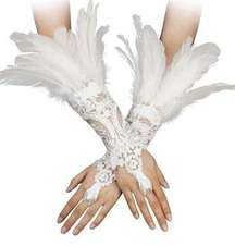 NEW Lace Feather Gloves Witch Angel Costume Accessories Swan