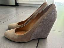 Daphne Khaki Tan Brown Leather Lizard Print Wedge Heel Shoe Sz 9