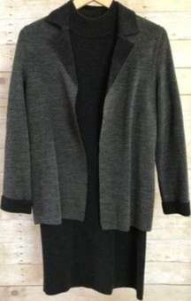 Vintage Talbots Merino Wool Sweater Dress & Matching Jacket Suit Set Gray Black