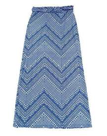 Small Tori Richard Honolulu Maxi Skirt Blue White Chevron Floral