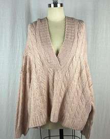 American Eagle Pink Knit Pullover Cable Knit Hoodie