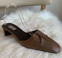 DKNY City Woman’s Brown Leather Slip On Heel Mule Shoe Size 9