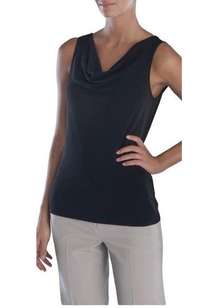 Natori Black Matte Jersey Tank, Sleeveless Drape Neck, Lightweight Stretchy Top