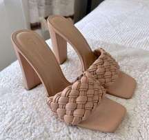 nude heels with braided strap EUC size 10 square toe 5” heel