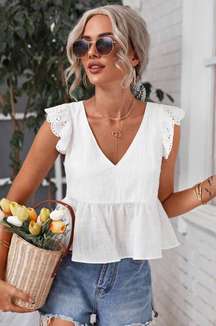 Frenchy Schiffy Ruffle Trim Peplum Top