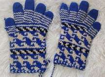 Knitted Gloves, handmade Blue