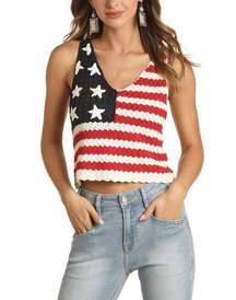 Moon & Madison Red, White, Blue American Flag  Knit Sleeveless Tank Medium