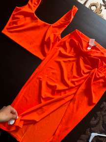 Orange 2-piece set: Crop Top With midi Skirt